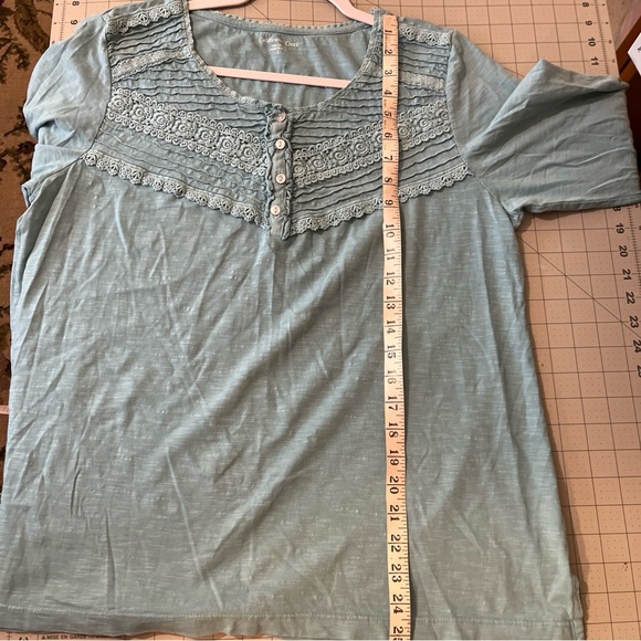 Coldwater Creek Gray Turquoise Teal Lace Detail Yoke w/ Button-Front Tunic - Picture 6 of 7